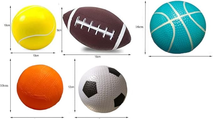 Soft Sports Balls Set for Kids Various Size of Soccer Ball, Basketball, Football,Tennis Ball,Volleyball with Hand Pump