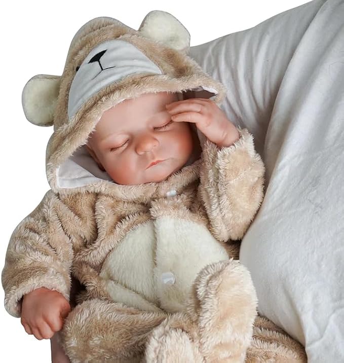 BABESIDE Reborn Baby Doll Clothes Set for 17-22 Inch Dolls Accessories, Cute Bear Baby Doll Clothes with Hat for Realistic Baby Dolls Girls & Boys, Khaki