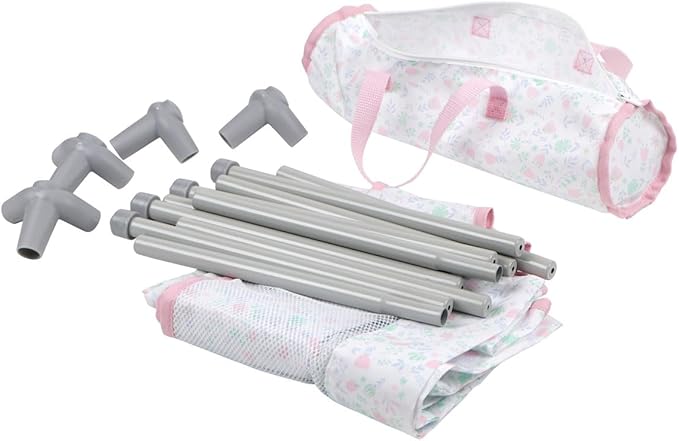 JC Toys - Berenguer Boutique | Travel Folding Crib - Playpen with Accessories | Pink Floral Collection | for Dolls up to 18" | Ages 3+
