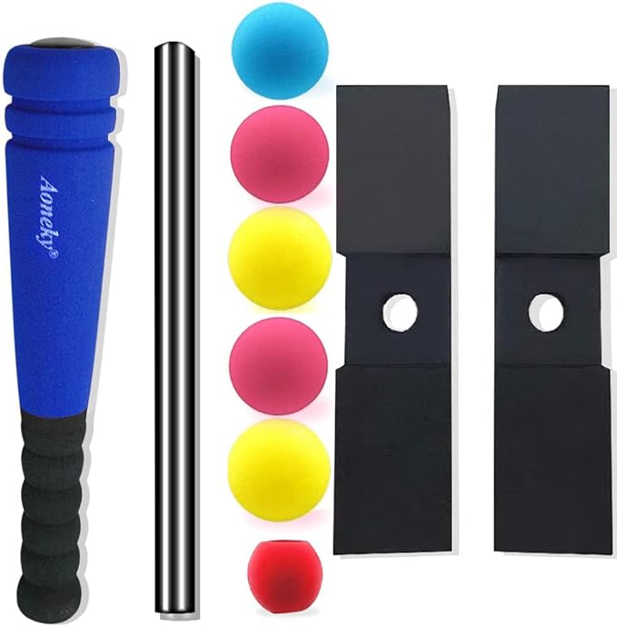 Aoneky Soft Foam T Ball Set for Toddlers 1-3 Years, Mini Baseball Toy with Carry Bag, Safe First Baseball Toy for Boys Girls, Indoor Outdoor Toddler Toys Gifts (Blue)