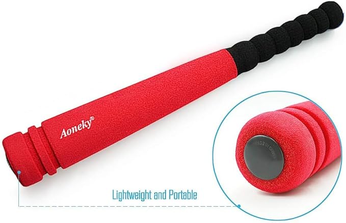 Aoneky 16.5 Inch Mini Foam Baseball Bat for Toddlers 1-3 Years Old, Soft Lightweight T-Ball Bat Toy for Kids, Indoor Outdoor Safe Play, Beginner First Bat, Red