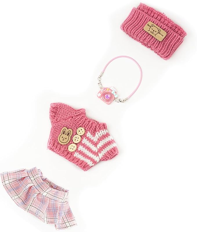 Clothes for Lububu 17cm Dolls(NO Doll) for Lububu Doll Outfits with Accessories Suit for Lububu Cute Stylish Dress Up Set Easter Gifts Rose Red
