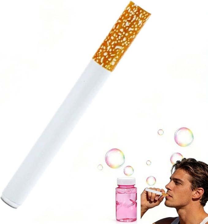 Novelty Bubbl-e Cigarett-e Toy, Realistic Fake Bubble Blower for Stress Relief, Fake Cigarettes Mini Bubble Fun Desk Fidgets for Men Women (1Pcs with Solution)