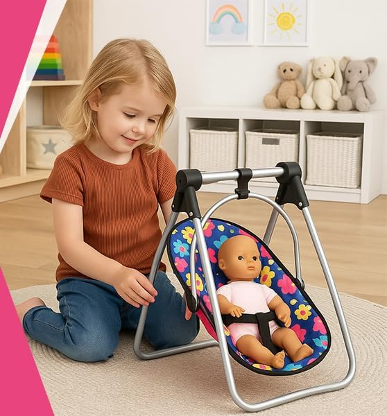 Fash N Kolor Doll Play Set 3 in 1 Doll Set, 1 Pack N Play, Doll Stroller, Doll High Chair Fits Up to 18'' Doll (Flower Swing)