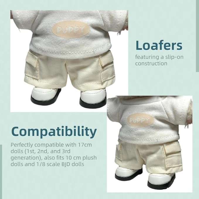 Premium Doll Shoes for Lububu, 15cm 17cm Dolls Accessories, Mini Leather Shoes Fashion Dress Up Doll Shoes Replacement (1, Loafer - White)