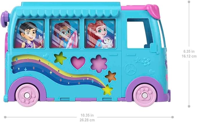 Polly Pocket Micro Dolls and Transforming Camper Van Vehicle, Accessories Include Pets and Toy Car, Pet Mobile Adventure Playset