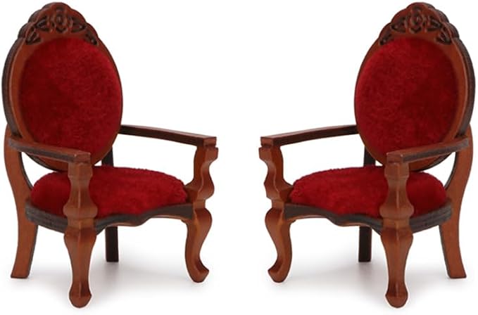 Dollhouse Chair 2PCS Miniature Furniture Retro Vintage Chair Wooden Accessories 1/12 Upholstered Victorian Carved Armchair for Christmas Decoration Ornament (A)