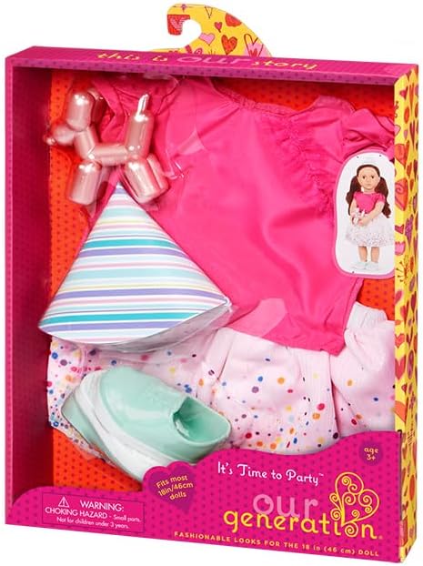 Our Generation – Birthday Outfit – Confetti-Print Skirt & Poodle Balloon Animal – 18-inch Doll Clothes – Pretend Play – Toys for Kids Ages 3 & Up – It's Time to Party