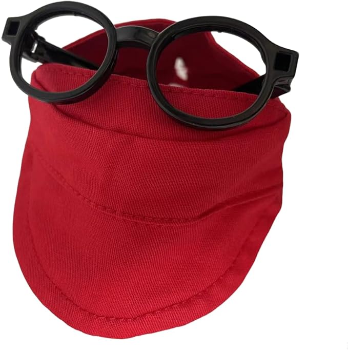for Labubu Doll Accessories Set, 4 Colors Options Camouflage Bucket Hat and Black Sunglasses Frame(no Lenses) Casual Cap (Red)