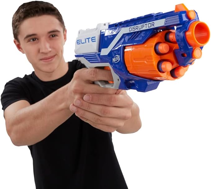 NERF Disruptor Elite Blaster - 6-Dart Rotating Drum, Slam Fire, Includes 6 Official Nerf Elite Darts - for Kids, Teens, Adults (Amazon Exclusive)