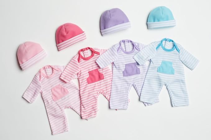 JC Toys | Berenguer Boutique | La Baby Doll Outfit | 2 Piece Blue Striped Onesie|Washable| Ages 2+ | Fits Dolls 9"- 12"