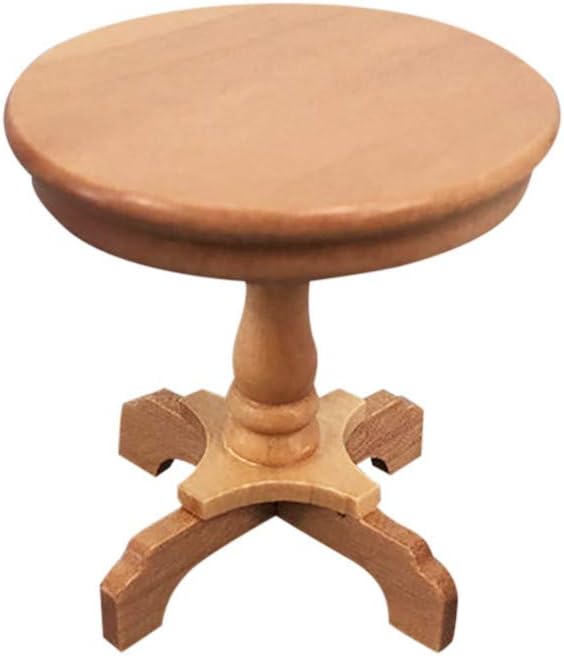 Dollhouse Decoration Accessories, 1:12 Dollhouse Furniture Miniature Wooden Round Side Table