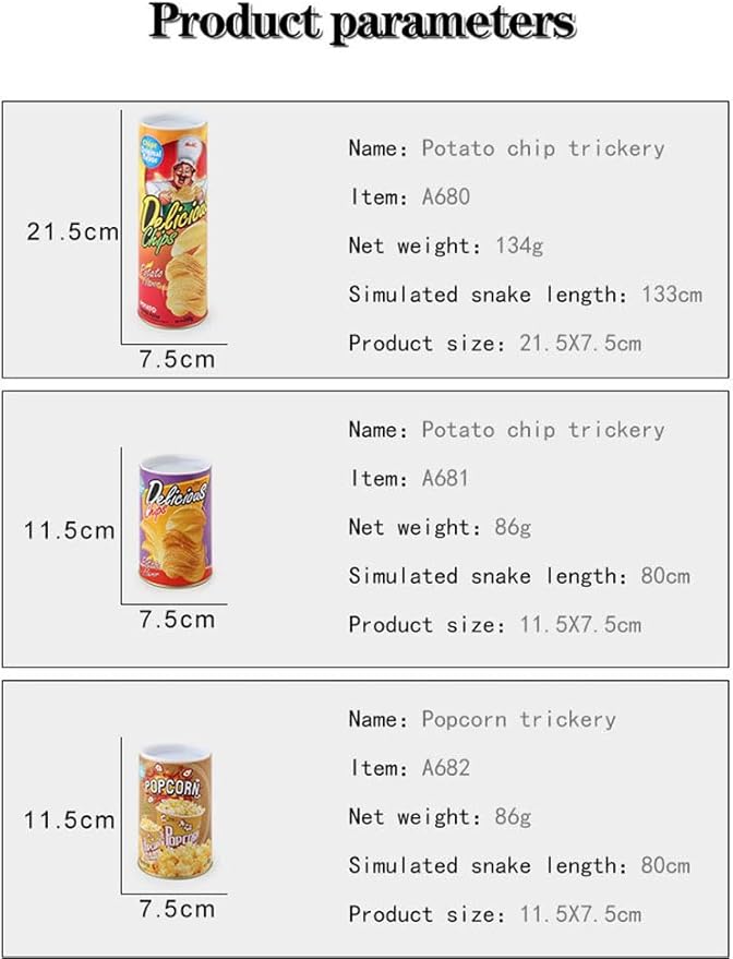 Cooplay Small Popup Snake in a Potato Chips Can Pop Startle Toy Game Prank Halloween Fools Day Party Magic Trick Joke Gadget Funny Gag Friend Christmas Gift