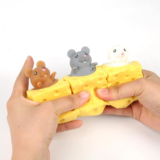 Squeeze Toy Cheese Mouse Funny Fidget Toys 3 Pcs Relief Stress Anxiety Tension Sensory Gift Party Favor Classroom Prize for Kids Boys Girl