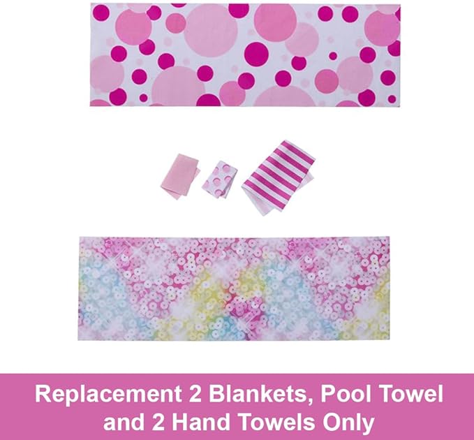 Replacement Part for Barbie Doll Dreamhouse Doll House Playset HMX10 - Replacement Soft Goods - 2 Blankets, Pool Towel and 2 Hand Towels