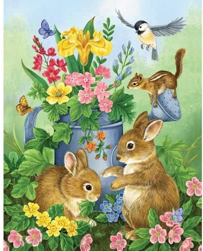 Bits and Pieces 50 Piece Puzzles for Adults, A Touch of Spring - 50 Extra Large Pieces 15" x 19" Jigsaw Puzzles - Bunnies Rabbits Easter - Random Die Cut Pieces No 2 are Alike