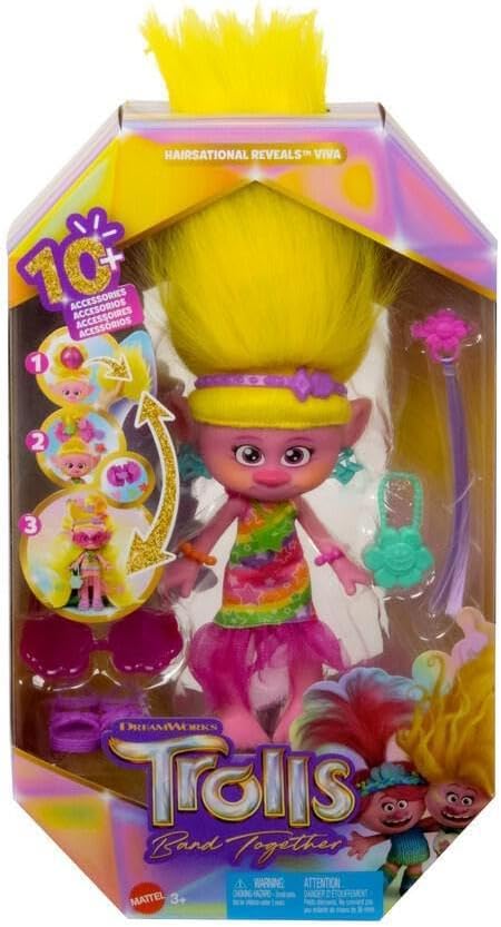 Mattel DreamWorks Trolls Band Together Fashion Doll & 10+ Accessories, Hairsational Reveals Viva with Transforming Hair Piece