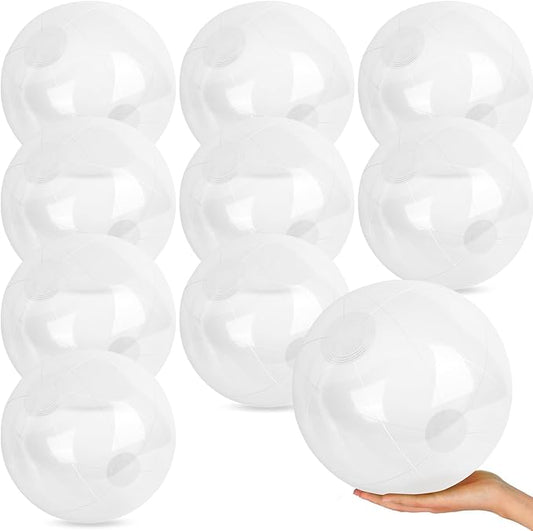 10 Pack Clear Beach Ball - 12Inch Blow Up Beach Ball Party Supplies for Kids, Inflatable Floating Balls for Summer Pool Parties, Outdoor Activities & Birthday Decorations (Transparent)