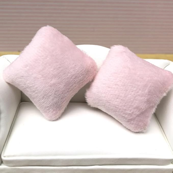Vaguelly 4pcs Dollhouse Pillow Accessories Miniature Throw Pillows, Armchair, Bedding Set in Pink Flannel