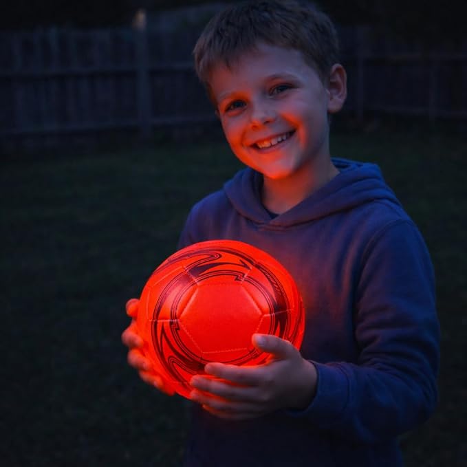 Rechargeable LED Soccer Ball – Stays Lit 45+ Min, No Batteries Needed – Size 4 & Size 5 – Durable Glow in The Dark Soccer Ball – Soccer Gifts for Boys & Girls Ages 8-15 – Extra Bright
