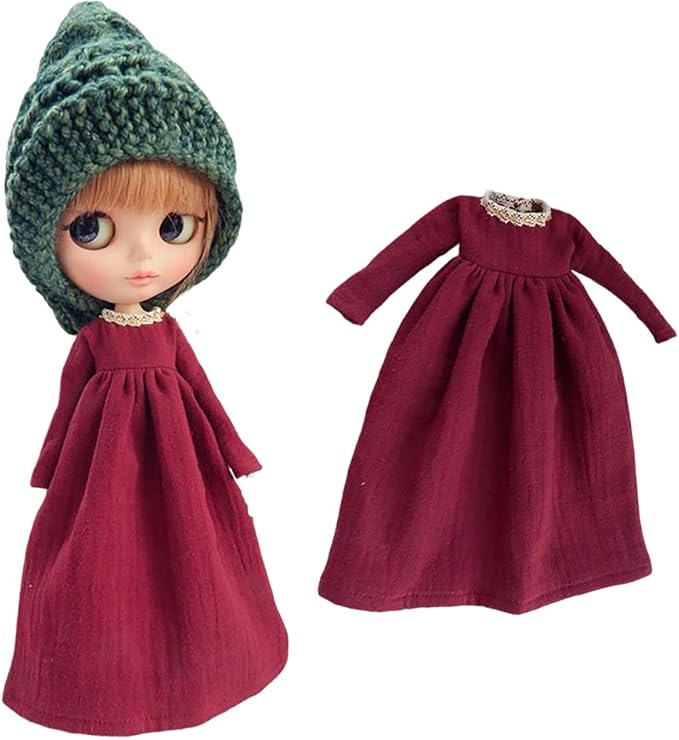 Doll Clothing Extra Long Robe for Blyth,Ob24,Licca,Azone BJD Doll Clothes Toys Accessories Gifts (Wine Red) (Only Clothes)
