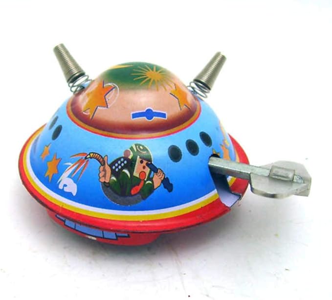 Charmgle Mini Spaceship Classic Tin Toy Wind-up Toys Clockwork Spacecraft Playthings Adult Collection Xmas Gifts Bar Home Decoration 3 Pack