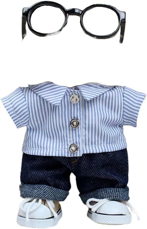17cm Doll Clothes - 4pcs 17cm Doll Outfit - 17cm Doll Accessories,Boys and Girls Stylish Adorable Dolls Clothes Accessories,Glasses+Clothe+Pants+Shoes(Style-A)