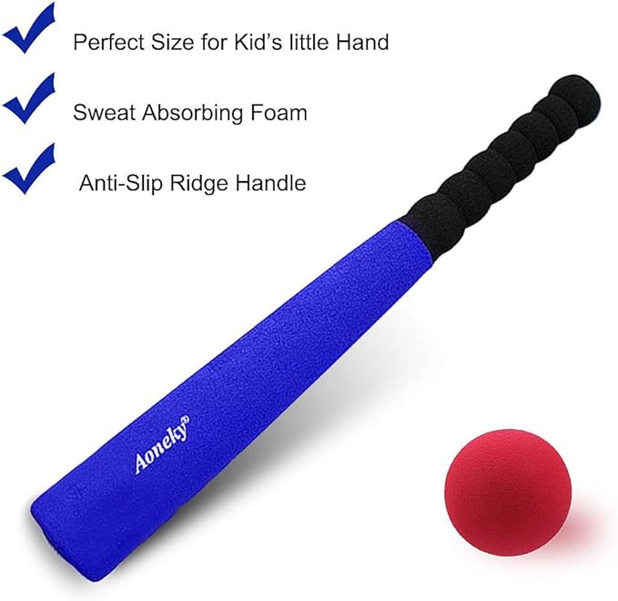 Aoneky Foam Baseball Bat and Ball Set for Toddlers, Soft T Ball Toy for Kids Age 1 2 3 4, Mini Safe Indoor Outdoor Beginner Tball Set with Tee, 16.5 Inch Lightweight Bat for Boys Girls