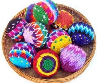 Funny Guy Mugs Multicolored Crochet Assorted Geometric Pattern Hacky Ball, Foot Bag Kick Sack, Indoor and Outdoor Toys for Kids and Adults, Set of 3