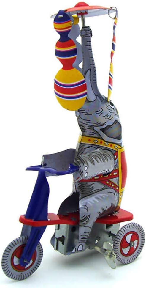 Charmgle Spring Wind-up Toy Elephant Playing Fans on Bike Home Decoration Retro Tin Toys Adult Collection Party Favor Xmas Gift