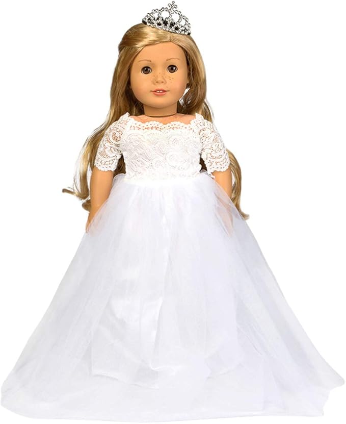 HWD Girls Doll Clothes and Accessories , Princess Costume , Wedding Dress , Party Gown Dress for 18 inch Dolls (White)