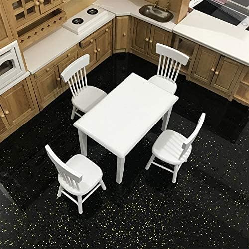 Miniature Dining Table & Chair Set for Dollhouse 1 12 Scale Wooden Furniture Model 5pcs Doll House Mini Classic Decoration Accessories DIY Hobby Gift (White)