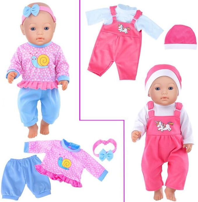 iBayda 10 Sets Doll Clothes & Accessories Include Rompers, Outfits for 14-17 Inch (35-43cm) New Born Baby Dolls (Doll Not Included)