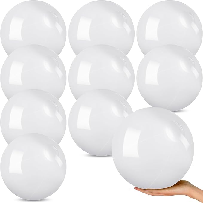 10 Pack White Beach Ball - 12Inch Blow Up Beach Ball Party Supplies for Kids, Inflatable Floating Balls for Summer Pool Parties, Outdoor Activities & Birthday Decorations(White)