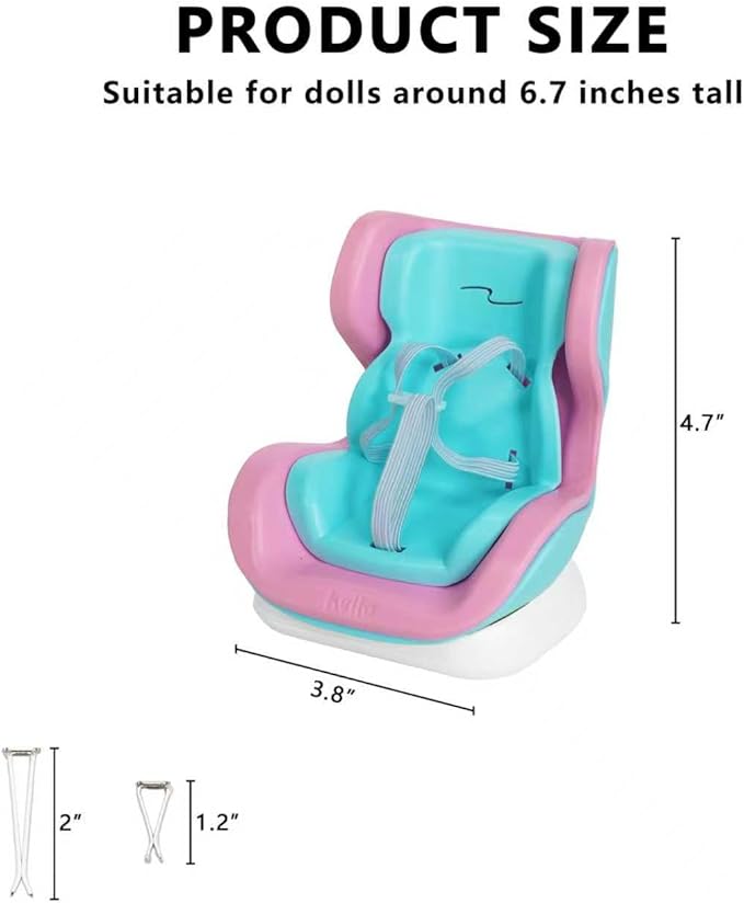 Doll Car Seat for 6-7 Inch Dolls with Elastic Strap & Magnetic Base - Vent Clip Mount and Desk Stand, for Blind Box Collectors