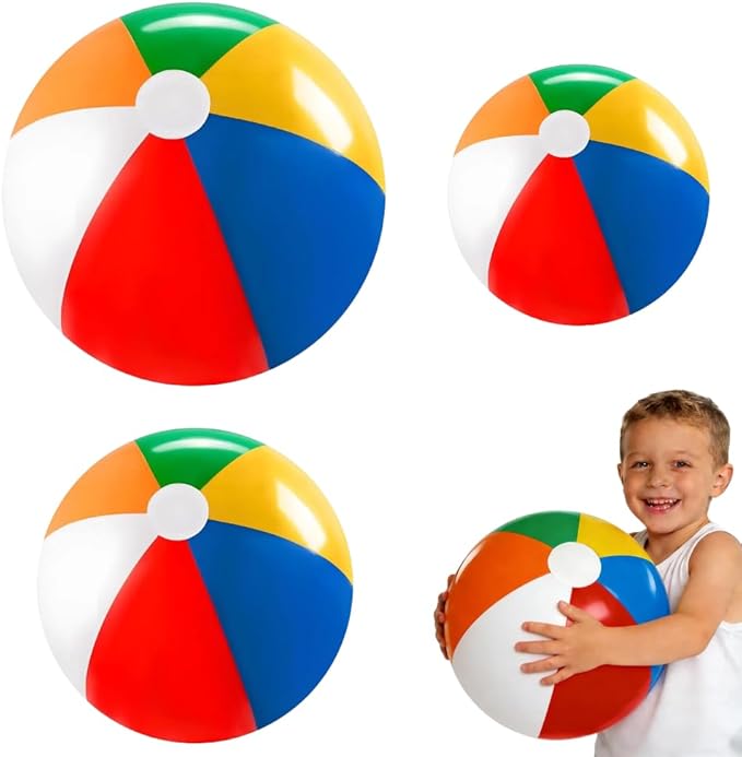 Laoha Rainbow Inflatable Beach Balls Set of 4 - Assorted Sizes 8, 12, 16, 24 Inch for Pool, Beach & Outdoor Games - Colorful Blow Up Balloons for Summer Party Decor and Water Fun