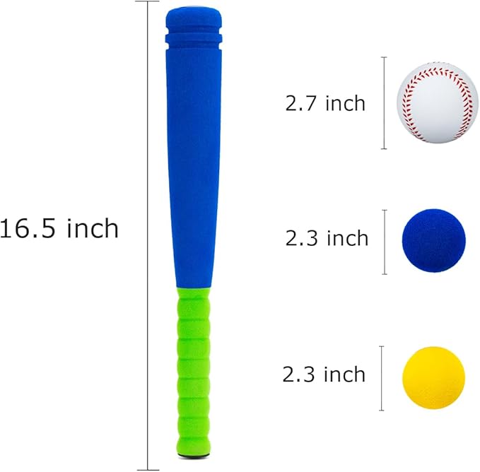 CeleMoon 16.5 Inch [Mini Size] Soft Kids Foam Baseball Bat Toy Set with 6 Balls, Gift for Toddler Age 3 Years Old Indoor Outdoor Sport T Ball Bat Playing Sport Game (Blue)