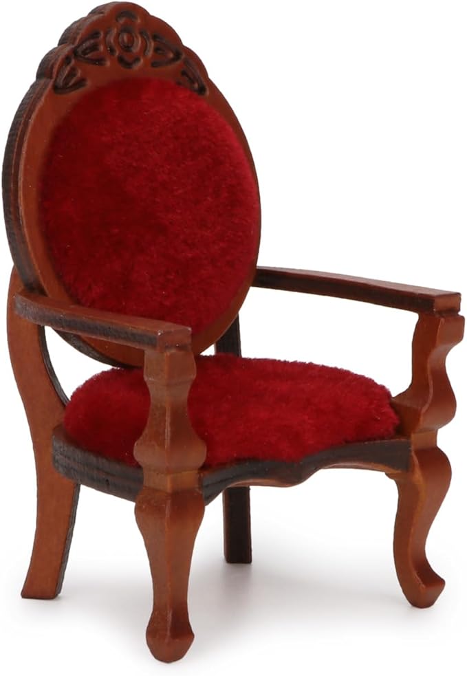 Dollhouse Chair Miniature Furniture Retro Vintage Chair Wooden Accessories 1:12 Chairs Upholstered Victorian Carved Armchair for Christmas Decoration Ornament (C)