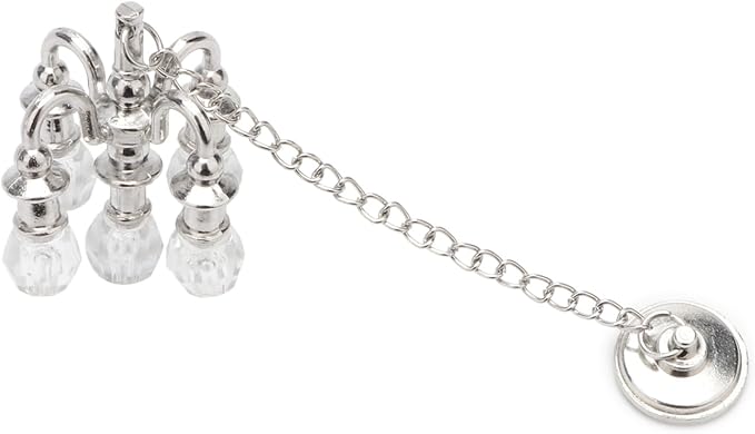 Dollhouse Miniature Chandelier 1:12 Scale Chrystaline Chandelier Pendant 5 Head Hanging Ceiling Light Luxury Decoration Ceiling Lamp Dollhouse Accessories (Silver)