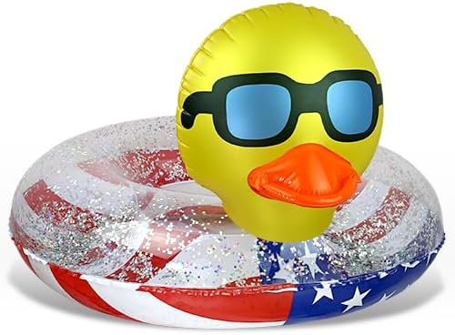 POZA Inflatable USA Pool Float - Luxurious Fun Lounger Filled with Sparkle Silver Stars Confetti, Cool USA Flag Design Water Swimming Pool Floaties for Beach, Lake & Pool