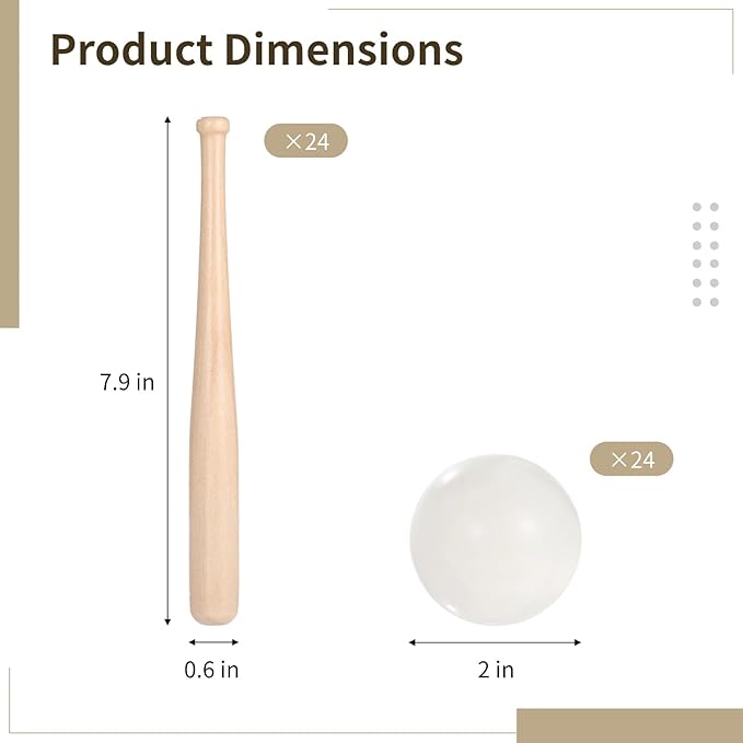 48 PCS Mini Baseball Bats Mini Foam Sports Balls, 7.9 in Small Wooden Baseball Bats, 2 in Foam Baseball Balls, DIY Paintable Wood Bat for Baseball Party Supplies Sports Theme Decoration (48PCS)