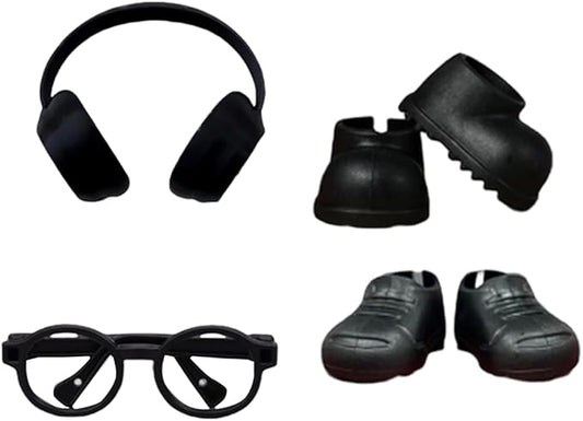 17cm Doll Accessory - 4pcs 17cm Doll Miniature Headphones Acrylic Material, Suitable for Photography and Display | Suitable for 6.7in(4SET Black)