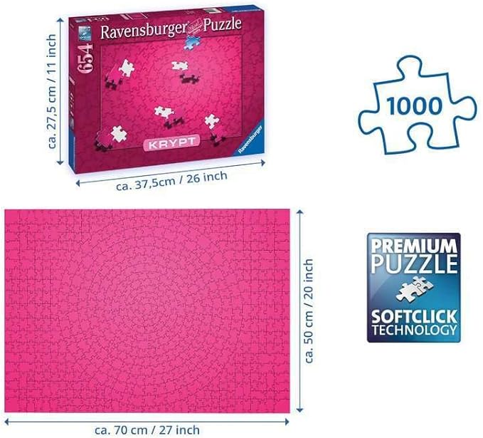 Ravensburger Krypt Pink 654 Piece Jigsaw Puzzle for Adults - 16564 - Every Piece is Unique, Softclick Technology Means Pieces Fit Together Perfectly