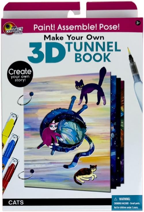 EyeConnect Crafts Make Your OWN 3D Tunnel Book - Cats | Medium Size DIY Book Art & Craft Kit | Build, Paint & Draw Your Own Book with Mini Animals | Award-Winning STEAM Stationary Set | Ages 3+