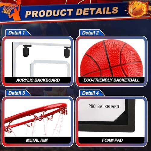 Larger 17" x 12" Indoor Basketball Hoop With 9" Boost Dunk Rim for Kids Adults, Over The Door Hoop 4 Balls, Wall Mount Hoops for Yard Outdoor Shatterproof Backboard- Stocking Stuffer Gift for Boy Teen