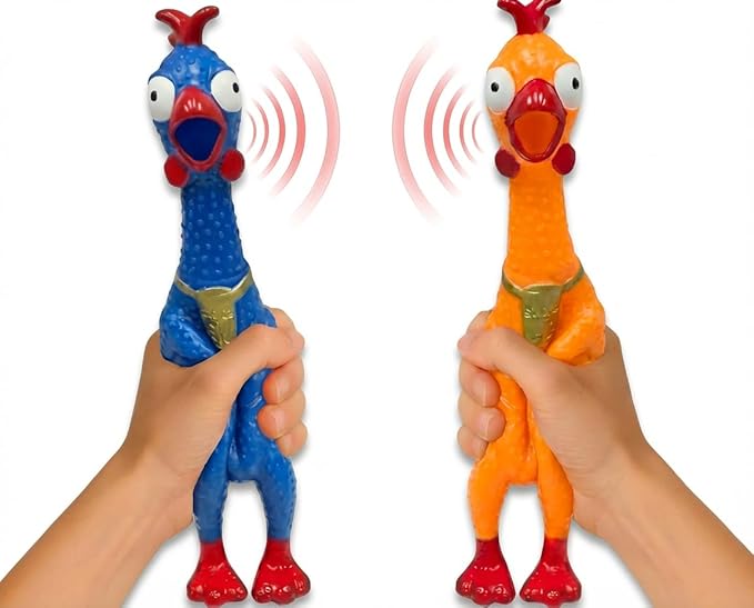 Animolds Squeeze Me Rubber Chicken Toy | Screaming Squeaky Chicken for Kids & Dogs | Novelty Prank Gag Gift (2 Pack Solid)