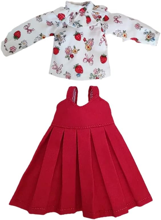 BJD Doll Clothes Cute Sundress Shirt for Blyth,Ob24,Licca,Azone BJD Doll Accessories Clothing (Red Set)