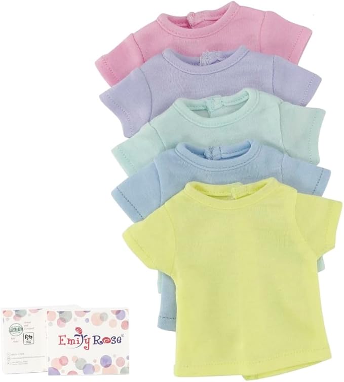 Emily Rose 14.5 Inch Doll Clothes - 5PC Pastel T-Shirts for Crafting & Sublimation | Gift Boxed | Wellie Wishers & Glitter Girls Compatible - USA Brand