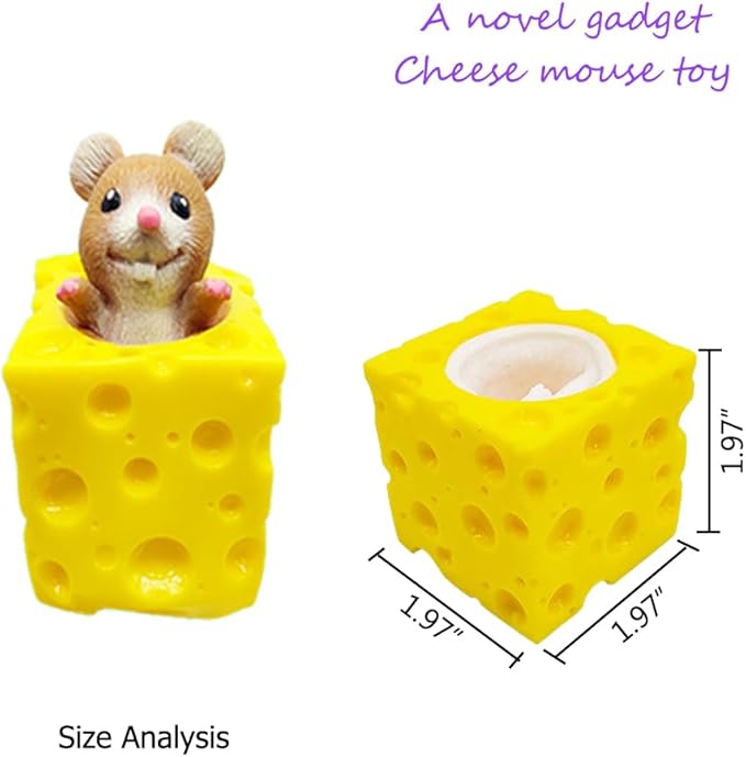 Squeeze Toy Cheese Mouse Funny Fidget Toys 3 Pcs Relief Stress Anxiety Tension Sensory Gift Party Favor Classroom Prize for Kids Boys Girl