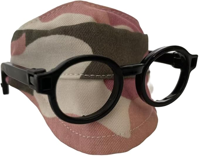 for Labubu Doll Accessories Set, 4 Colors Options Camouflage Bucket Hat and Black Sunglasses Frame(no Lenses) Casual Cap (Camouflage Pink)